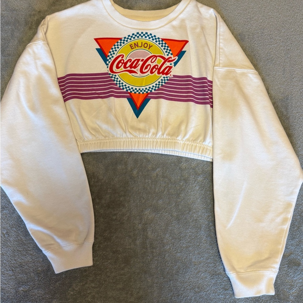 Vintage Coca-Cola White Cropped Sweatshirt - Picture 2 of 6